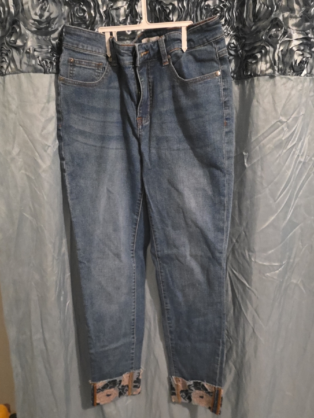 Tribal Blue Denim Ankle Jeans with Printed Cuff